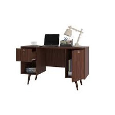 Manhattan Comfort Hogan 2- Shelf Mid Century Office Desk, Dark Brown