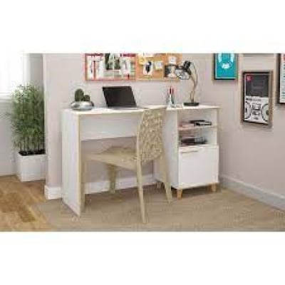 Manhattan Comfort Minetta 2-Shelf Mid Century Office Desk in White