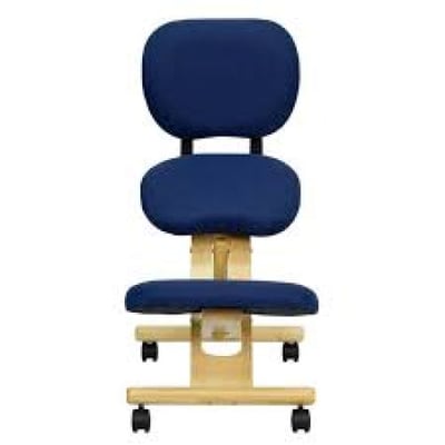 Mobile Wooden Ergonomic Kneeling Posture Chair with Reclining Back in Navy Blue Fabric