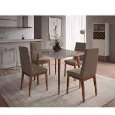 Manhattan Comfort 2-107352109052 Utopia & Catherine Midcentury Dining Table and Chairs Set, 47 Inches, Off- Off-White/Grey