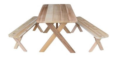 A&L Furniture Cedar 4' Cross-leg Table w/2 Benches - Specify for FREE 2