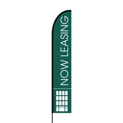 Now Leasing Flag, 15 Foot Feather Banner Pole Kit, Evo Flex Banner, Outdoor (Green)
