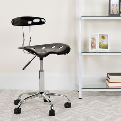 Vibrant Black and Chrome Swivel Task Office Chair with Tractor Seat
