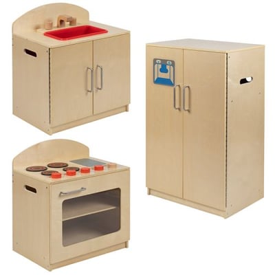Flash Furniture Children's Wooden Kitchen Set - Stove, Sink and Refrigerator for Commercial or Home Use - Safe, Kid Friendly Design