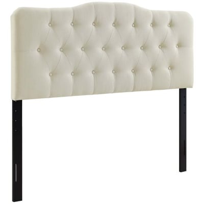 Modway Annabel Tufted Button Linen Fabric Upholstered Queen Headboard in Ivory