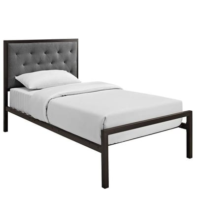 Modway Mia Fabric Bed Frame, Twin, Brown Gray