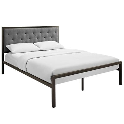 Modway Mia Fabric Platform Bed Frame, Queen, Brown Gray