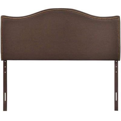 Modway Curl Upholstered Linen Fabric Queen Headboard Size With Nailhead Trim and Curved Shape in Dark Brown Fabric