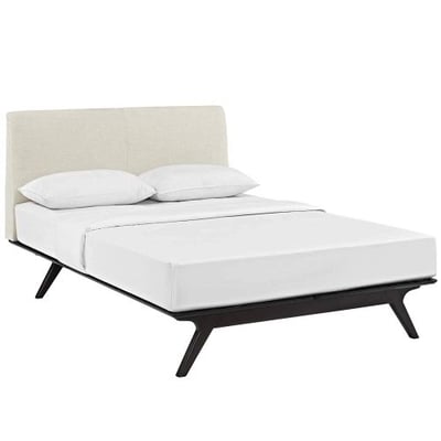 Modway Tracy Mid-Century Modern Wood Platform Queen Size Bed in Cappuccino Beige