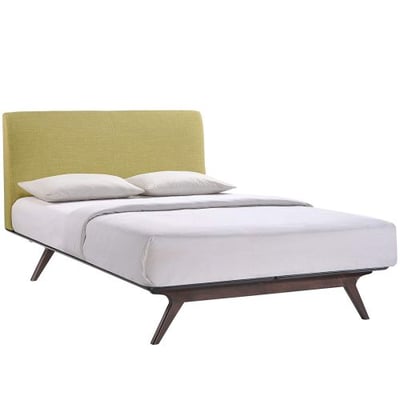 Modway Tracy Mid-Century Modern Wood Platform Queen Size Bed in Cappuccino Green