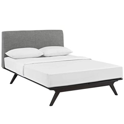 Modway Tracy Mid-Century Modern Wood Platform Queen Size Bed in Cappuccino Gray