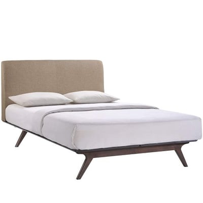 Modway Tracy Mid-Century Modern Wood Platform Queen Size Bed in Cappuccino Latte