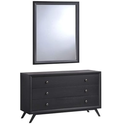 Modway Tracy Mid-Century Modern Dresser and Mirror in Black