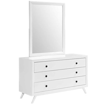 Modway Tracy Mid-Century Modern Dresser and Mirror in White