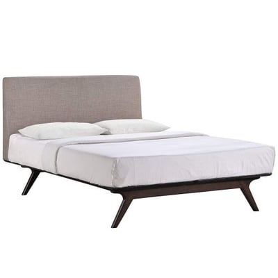 Modway Tracy Mid-Century Modern Wood Platform Full Size Bed in Cappuccino Gray