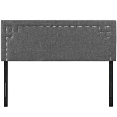 Modway Josie Upholstered Fabric Headboard Queen Size with Nailhead Accents in Gray
