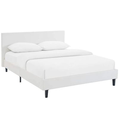 Modway Anya Upholstered White Faux Leather Platform Bed with Wood Slat Support in Full