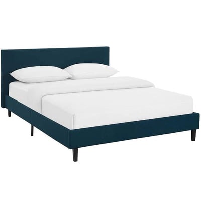 Modway Anya Upholstered Azure Platform Bed with Wood Slat Support in Full