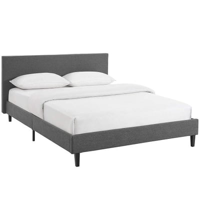 Modway Anya Upholstered Gray Platform Bed with Wood Slat Support in Full