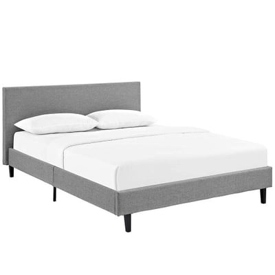 Modway Anya Upholstered Light Gray Platform Bed with Wood Slat Support in Full