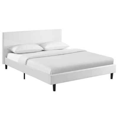 Modway Anya Upholstered White Full Platform Bed with Wood Slat Support