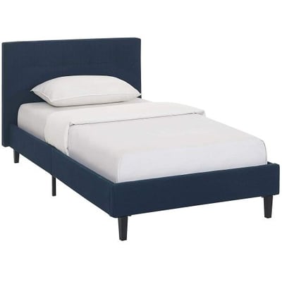 Modway Linnea Upholstered Azure Platform Bed with Wood Slat Support in Twin