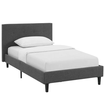 Modway Linnea Upholstered Gray Platform Bed with Wood Slat Support in Twin