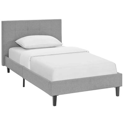 Modway Linnea Upholstered Light Gray Platform Bed with Wood Slat Support in Twin