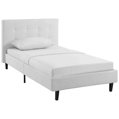 Modway MOD-5422-WHI Linnea Upholstered Platform Bed with Wood Slat Support in Twin, White