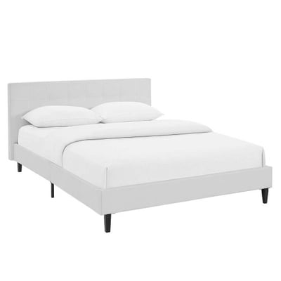 Modway Linnea Upholstered White Faux Leather Platform Bed with Wood Slat Support in Full
