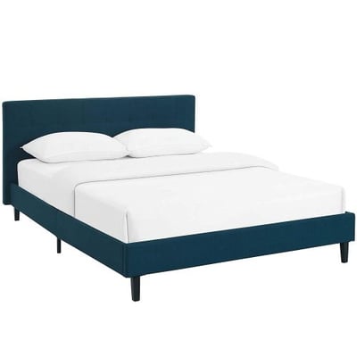 Modway Linnea Upholstered Azure Platform Bed with Wood Slat Support in Full