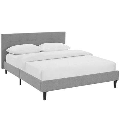 Modway Linnea Upholstered Light Gray Platform Bed with Wood Slat Support in Full