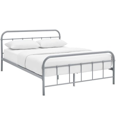 Modway Maisie Steel Metal Farmhouse Platform Queen Bed Frame With Headboard In Gray