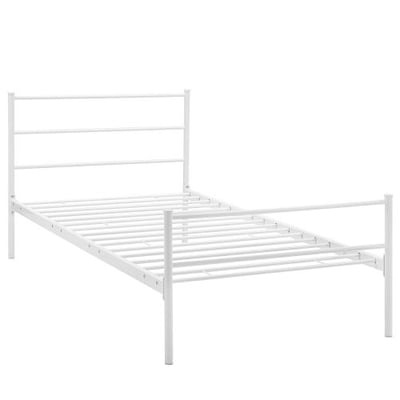 Modway Alina Platform Stainless Steel Metal Twin Size Bed Frame With Headboard in White