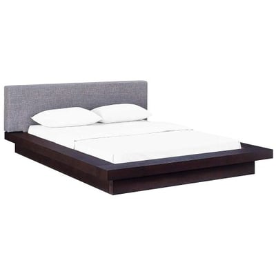 Modway Freja Upholstered Cappuccino Gray Modern Platform Bed with Wood Slat Support in Queen