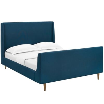 Modway Aubree Upholstered Fabric Sleigh Queen Platform Bed in Azure
