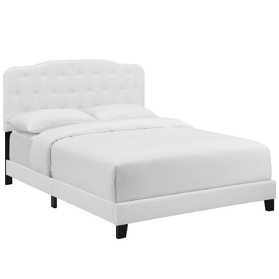Modway Amelia Tufted Fabric Upholstered Queen Platform Bed in White
