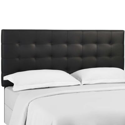 Paisley Tufted King and California King Upholstered Faux Leather Headboard, Black