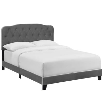 Modway Amelia Tufted Performance Velvet Upholstered Full Bed in Gray