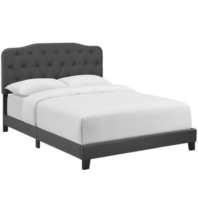 Modway Amelia Tufted Faux Leather Upholstered Full Platform Bed in Gray