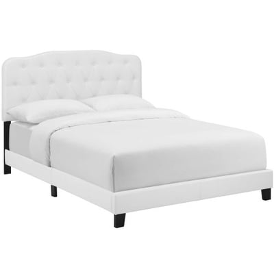 Modway Amelia Tufted Faux Leather Upholstered Queen Platform Bed in White