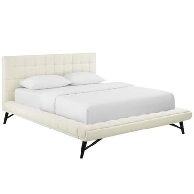Modway Julia Tufted Fabric Upholstered Queen Platform Bed in Ivory