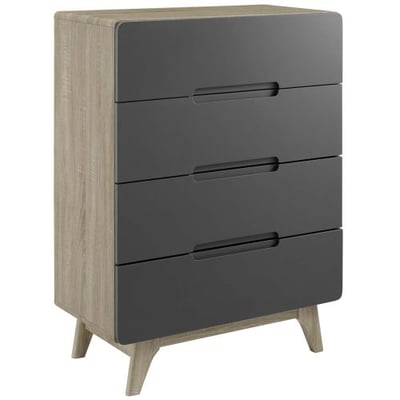 Modway Origin Contemporary Mid-Century Modern 4-Drawer Bedroom Chest in Natural Gray