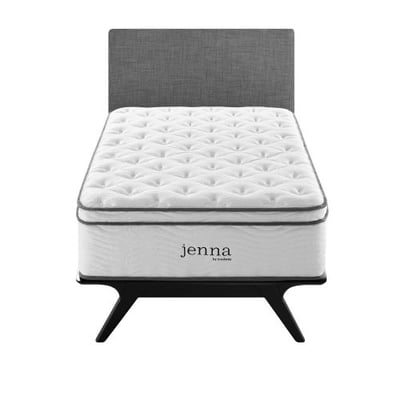Modway Jenna 14” Twin Innerspring Mattress - Top Quality Quilted Pillow Top - Individually Encased Pocket Coils - 10-Year Warranty