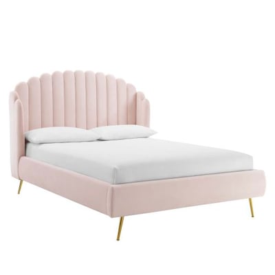 Lana Queen Performance Velvet Wingback Platform Bed, Pink