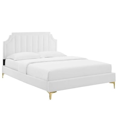 Sienna Performance Velvet Full Platform Bed, White, Overall Product Dimensions: 81.5