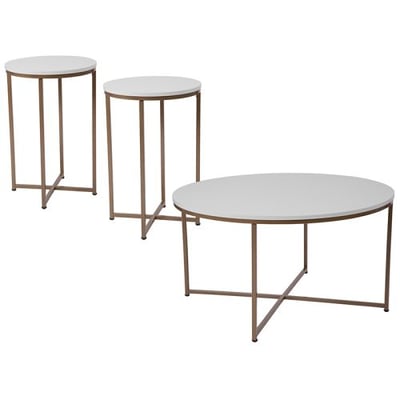 Hampstead Collection 3 Piece Coffee and End Table Set in White with Matte Gold Frames