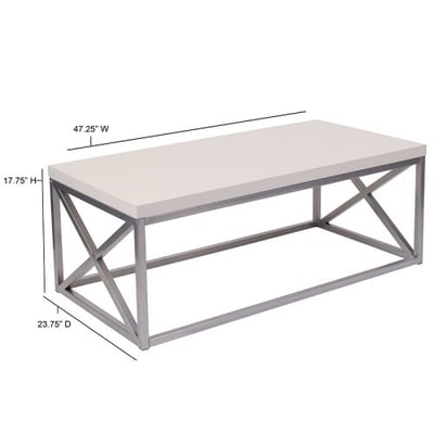 Park Ridge Cream Coffee Table with Silver Finish Frame