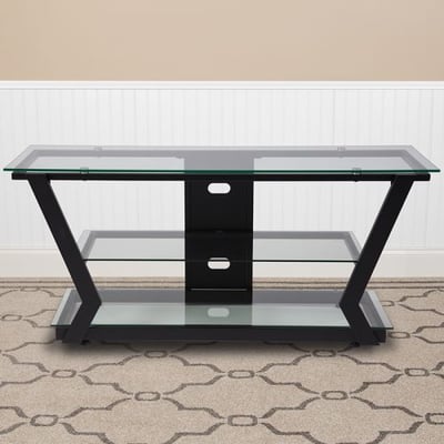 Harbor Hills Glass TV Stand with Black Metal Frame