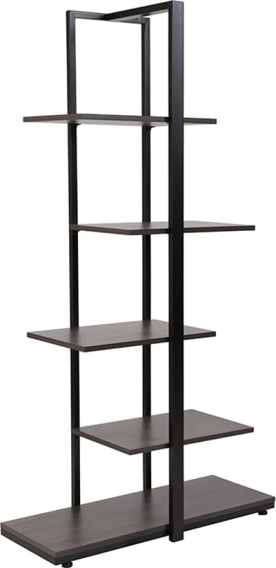 Homewood Collection 5 Tier Decorative Etagere Storage Display Unit Bookcase with Black Metal Frame in Driftwood Finish